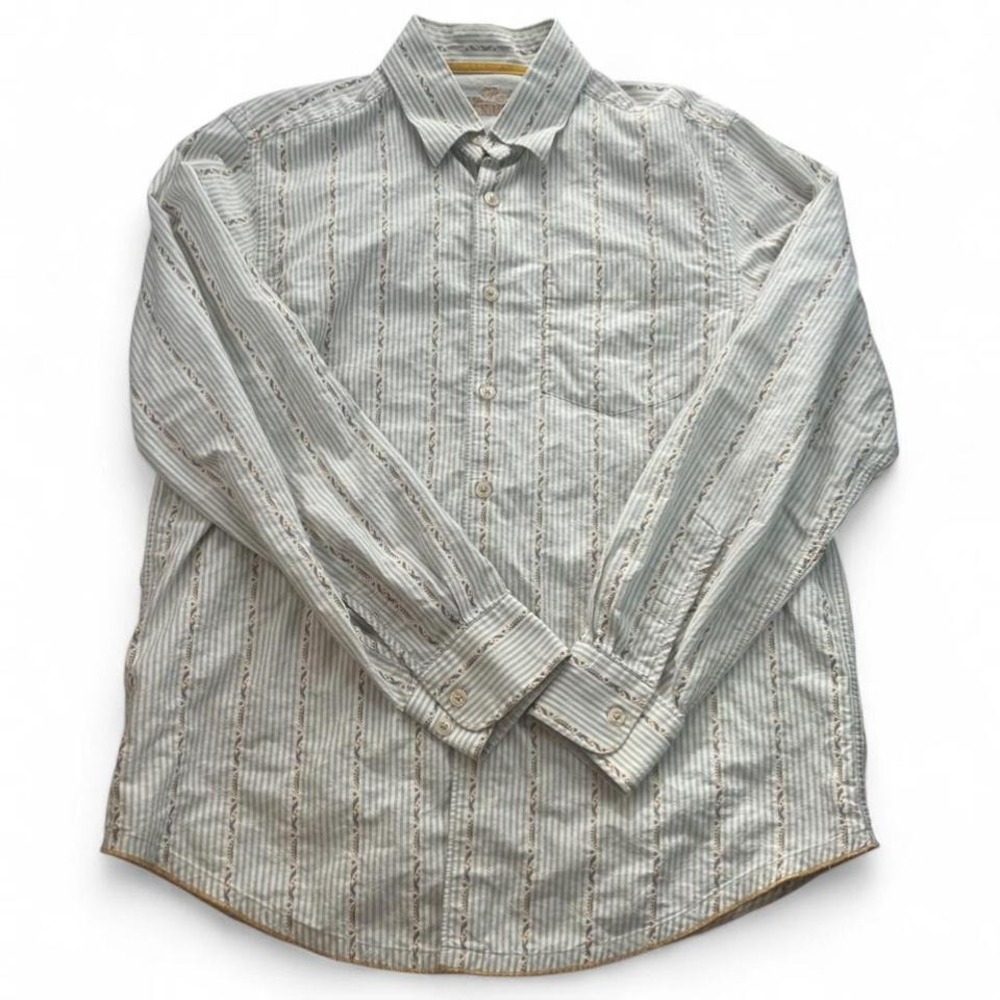 Tommy Bahama Denim Shirt Mens Medium Button Up Casual Pocket Button Blue Striped